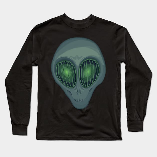 Alien head Green Big Eyes Long Sleeve T-Shirt by BOB